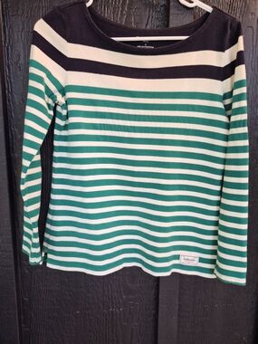 Talbots Striped Green & White Long-Sleeve Women's Sweater
